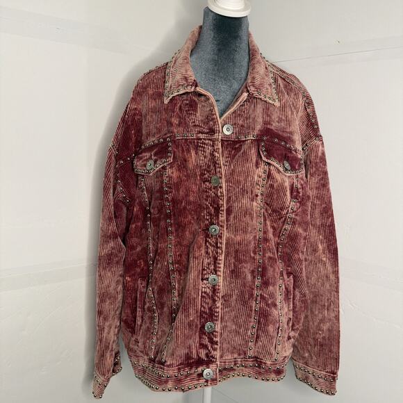 POL Jackets & Blazers - POL Pink Studded Corduroy Jacket Coat Shacket Western Vintage Gift Women’s XL 1X